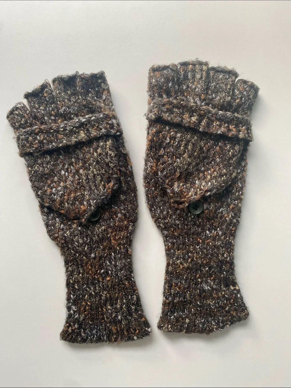 Anthropologie Brown Speckled Convertible Knit Mittens